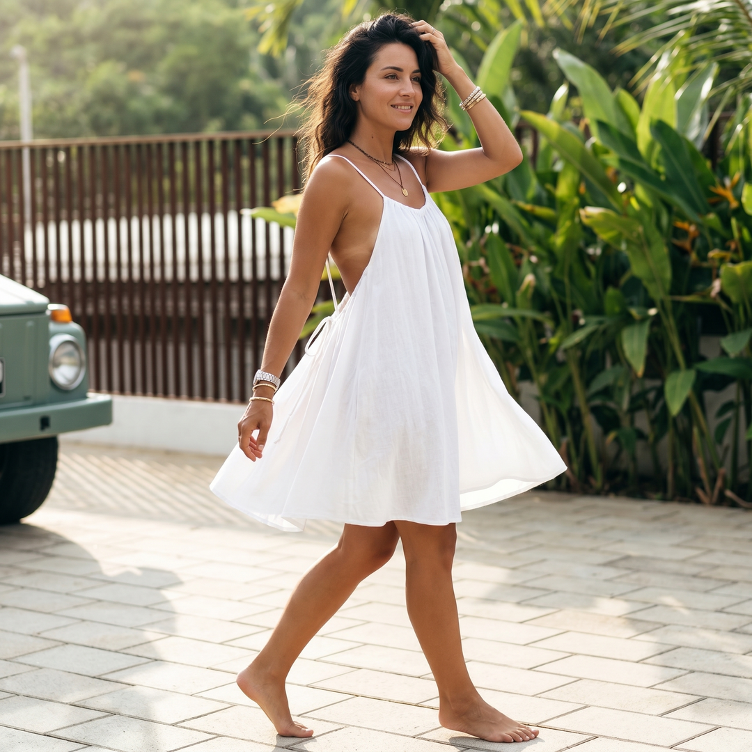 Nadalyra | Open-Back A-Line Sundress with Spaghetti Straps for Women