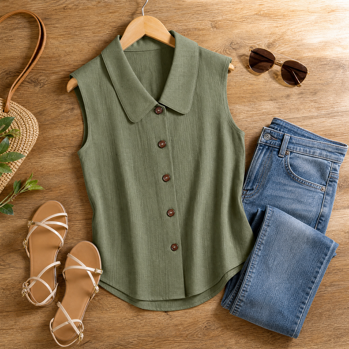 Sabine | Women's V-Neck Sleeveless Blouse – Casual Summer Top