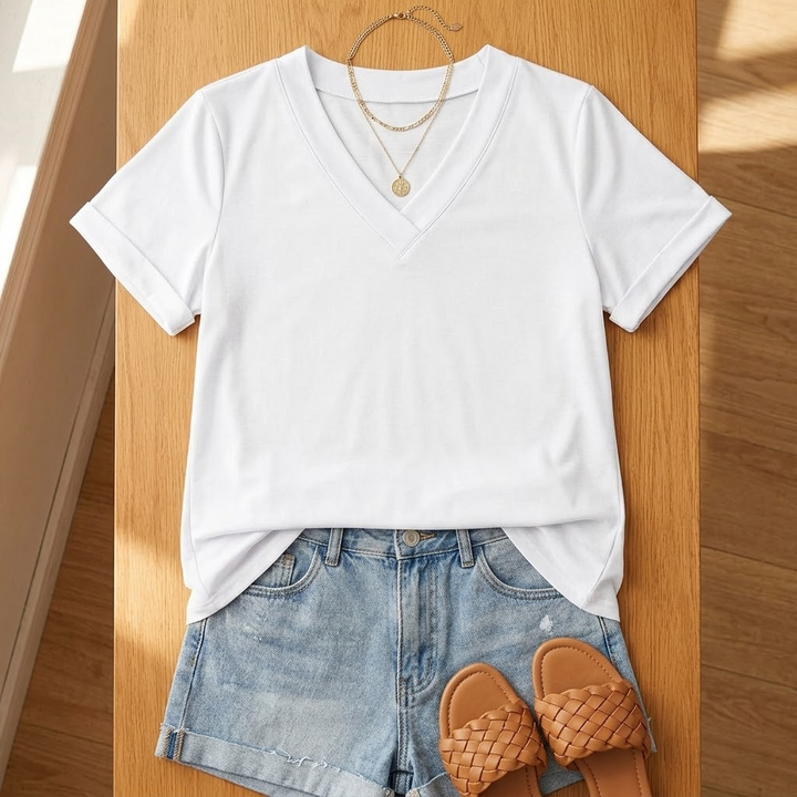 Juno | Women's V-Neck Tee Rolled Cuffs – Casual Everyday