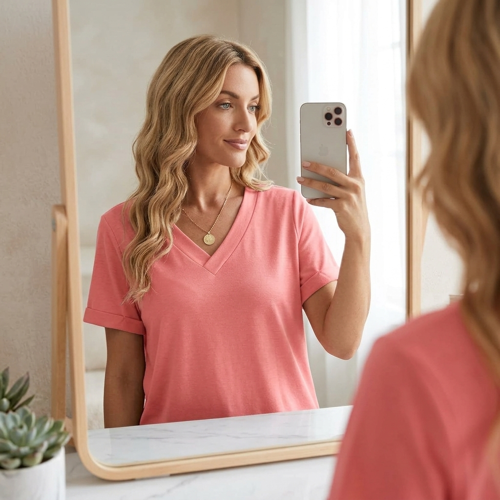 Juno | Women's V-Neck Tee Rolled Cuffs – Casual Everyday
