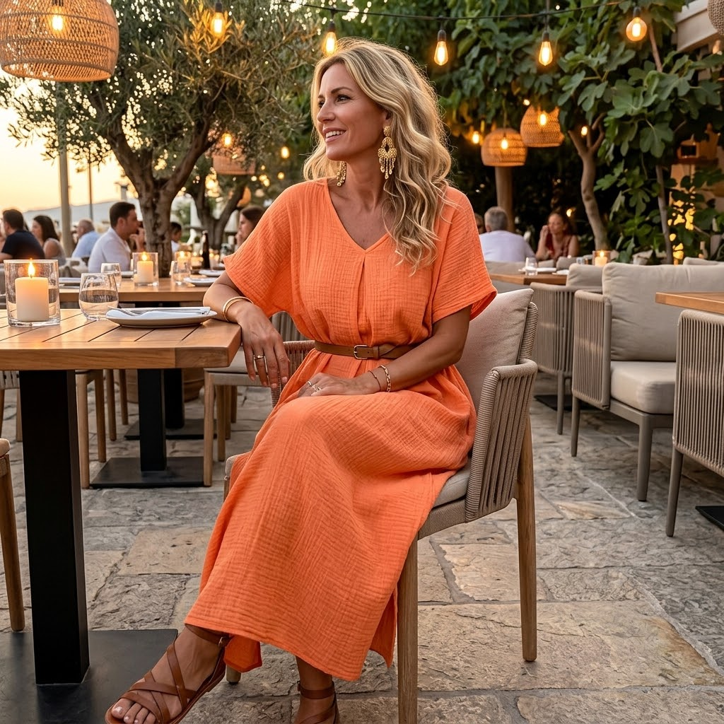 Nadene | V-Neck Maxi Dress with Center Pleat and Short Sleeves for Women