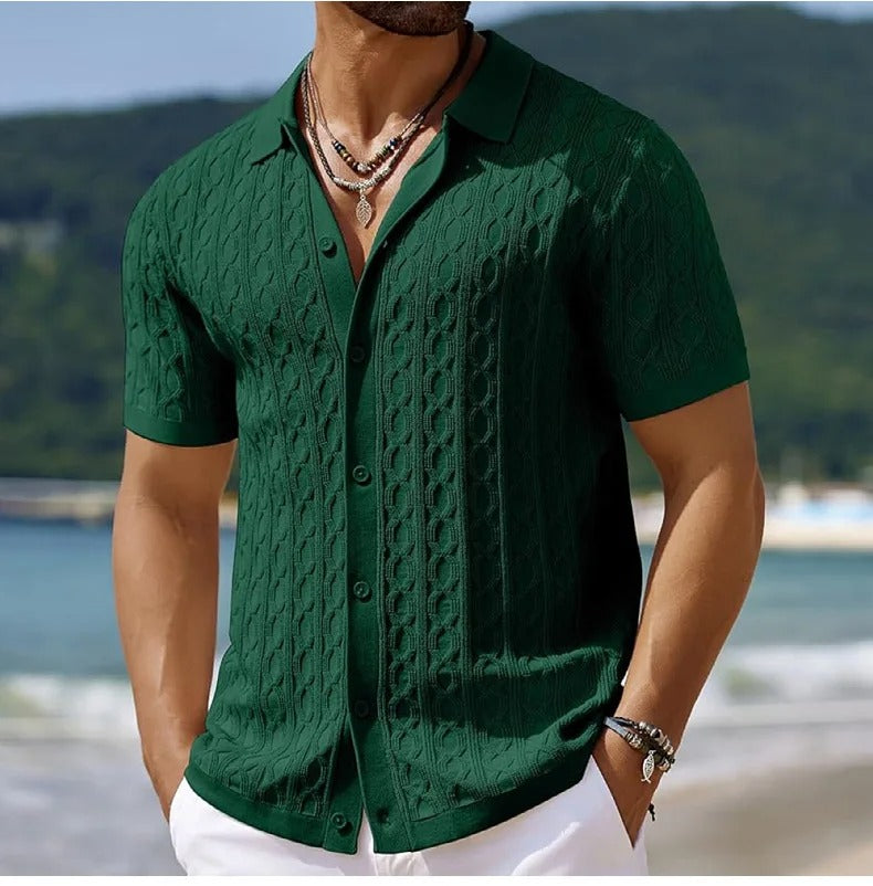 Dante | Men's Button Front Textured Polo Shirt