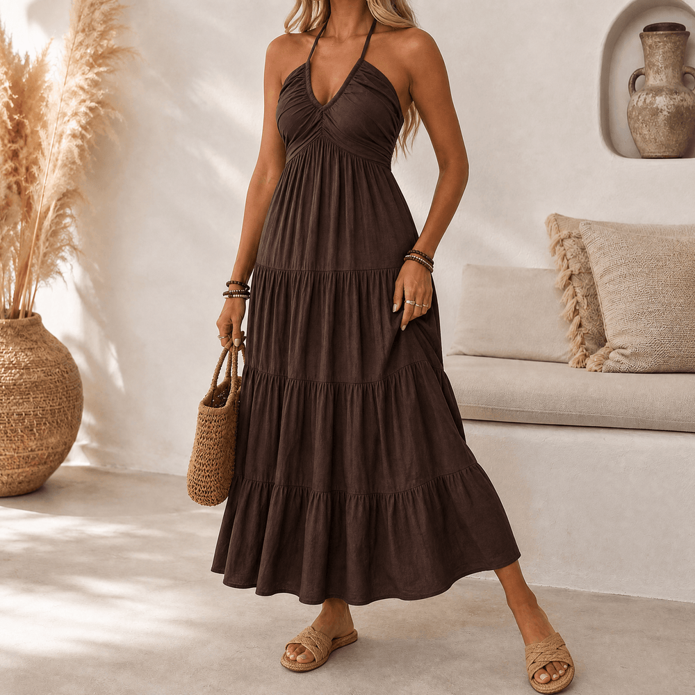 Katja | Women's Halter Maxi Dress with Twist-Front V-Neck