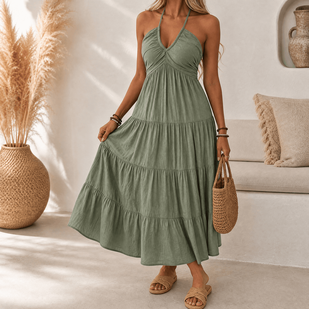 Katja | Women's Halter Maxi Dress with Twist-Front V-Neck