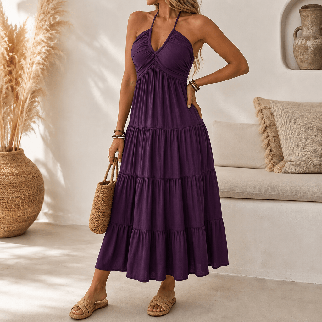 Katja | Women's Halter Maxi Dress with Twist-Front V-Neck