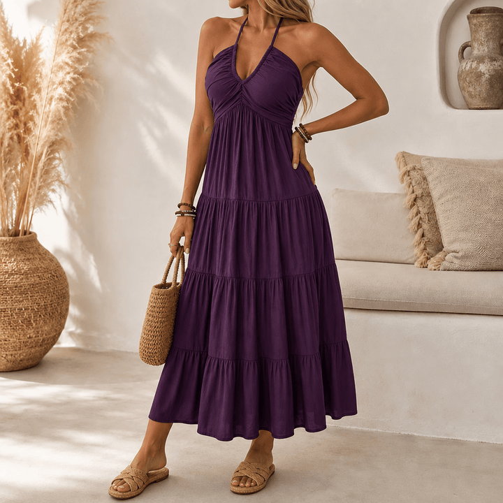 Katja | Women's Halter Maxi Dress with Twist-Front V-Neck