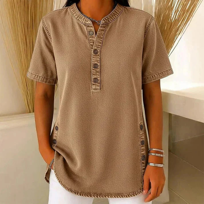 Juliette | Women's Henley Tunic Top with Side Buttons