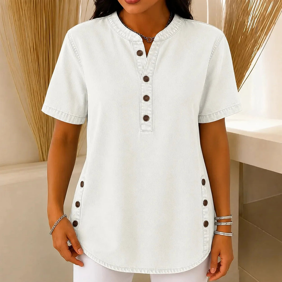 Juliette | Women's Henley Tunic Top with Side Buttons