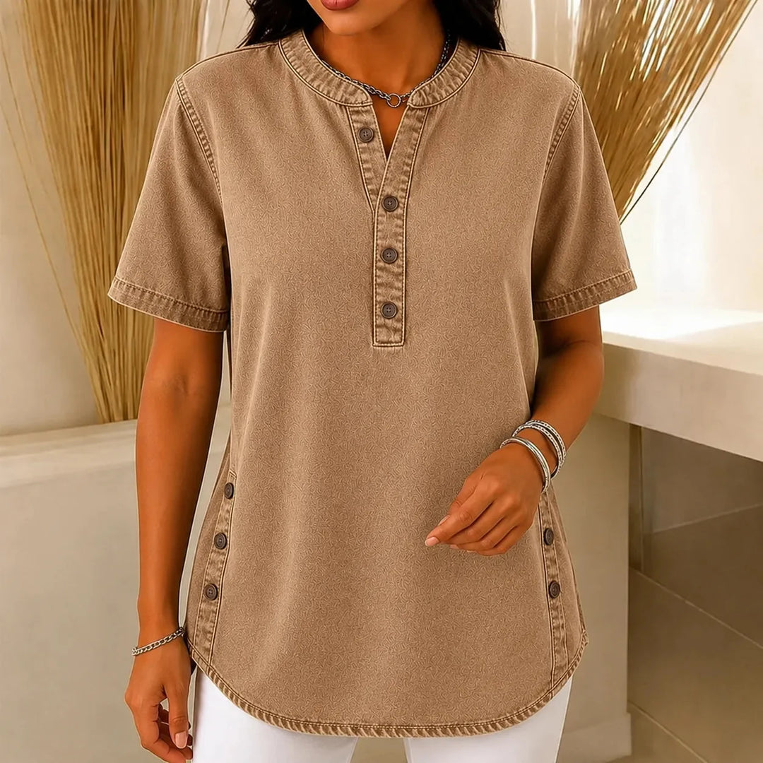 Juliette | Women's Henley Tunic Top with Side Buttons