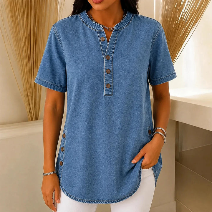 Juliette | Women's Henley Tunic Top with Side Buttons