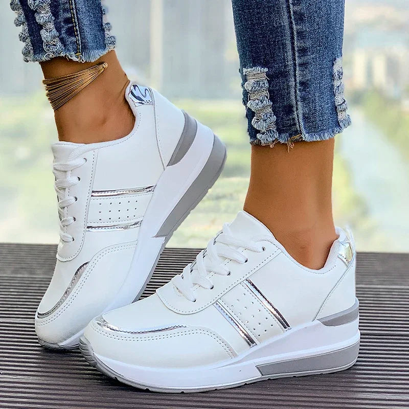 Amelie | Panelled Lace-Up Sneakers with Metallic Accents