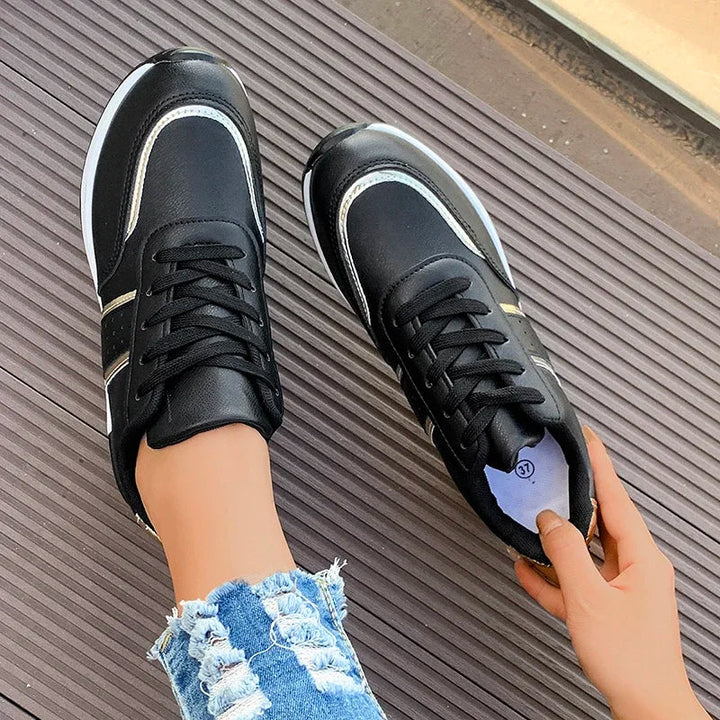 Amelie | Panelled Lace-Up Sneakers with Metallic Accents