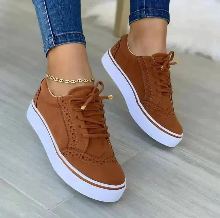 Aurelie | Lace-Up Platform Sneakers with Perforated Wingtip Detail for Women