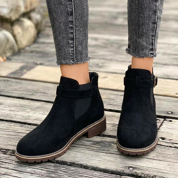 Cosima | Western Buckle Strap Chelsea Ankle Boots with Block Heel