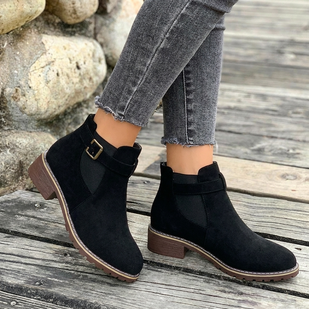Cosima | Western Buckle Strap Chelsea Ankle Boots with Block Heel