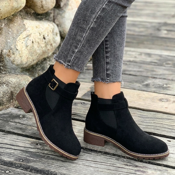 Cosima | Western Buckle Strap Chelsea Ankle Boots with Block Heel