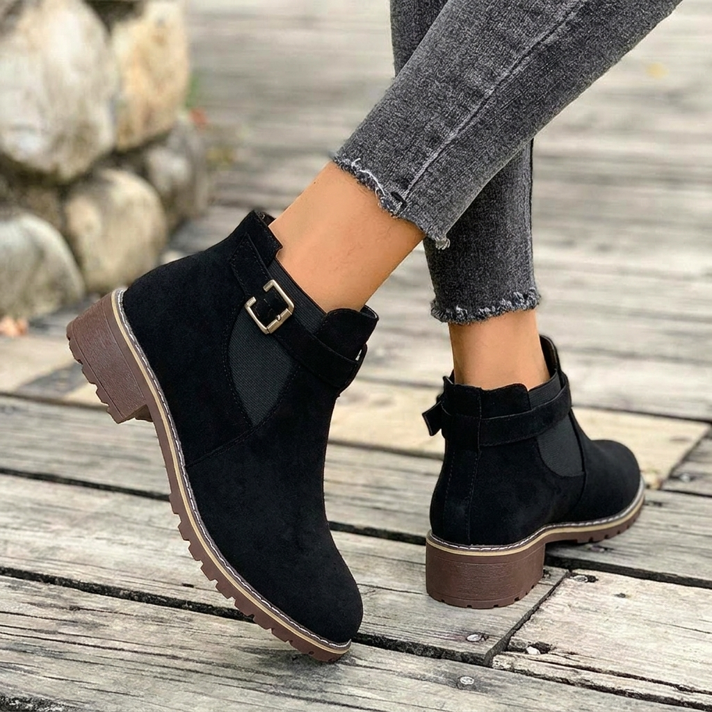 Cosima | Western Buckle Strap Chelsea Ankle Boots with Block Heel