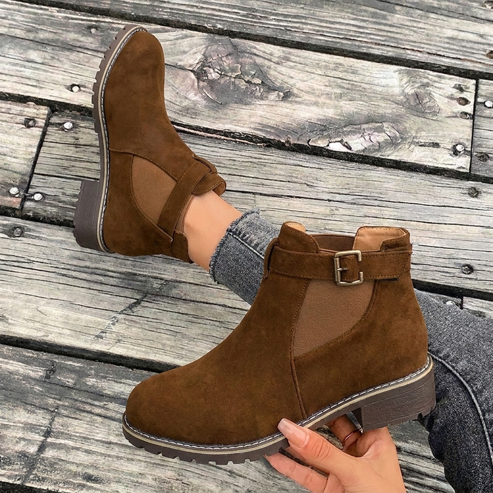 Cosima | Western Buckle Strap Chelsea Ankle Boots with Block Heel