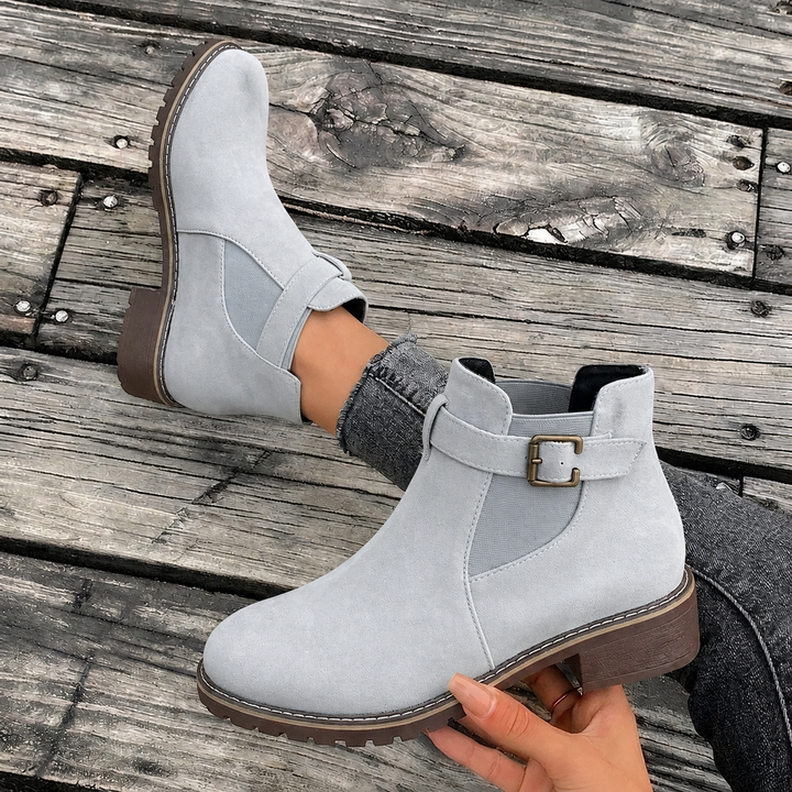 Cosima | Western Buckle Strap Chelsea Ankle Boots with Block Heel