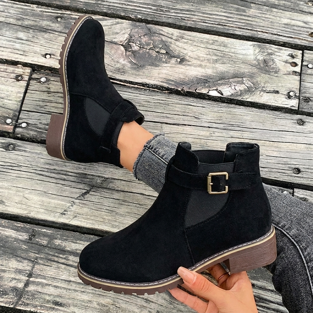 Cosima | Western Buckle Strap Chelsea Ankle Boots with Block Heel
