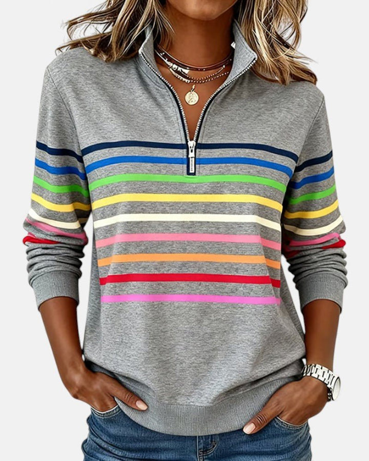 Nadalise | Striped Quarter-Zip Sweater with Long Sleeves for Women