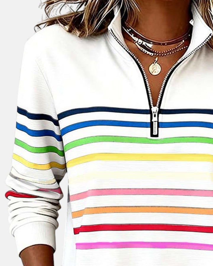 Nadalise | Striped Quarter-Zip Sweater with Long Sleeves for Women