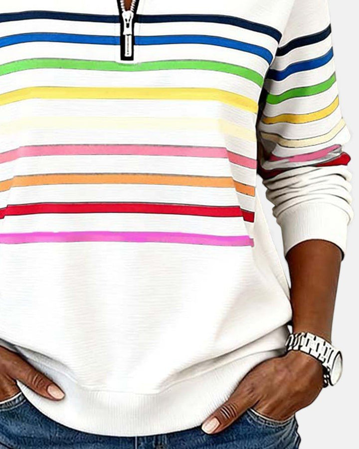 Nadalise | Striped Quarter-Zip Sweater with Long Sleeves for Women