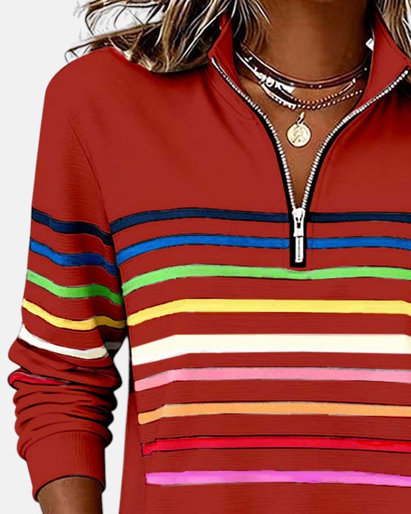 Nadalise | Striped Quarter-Zip Sweater with Long Sleeves for Women