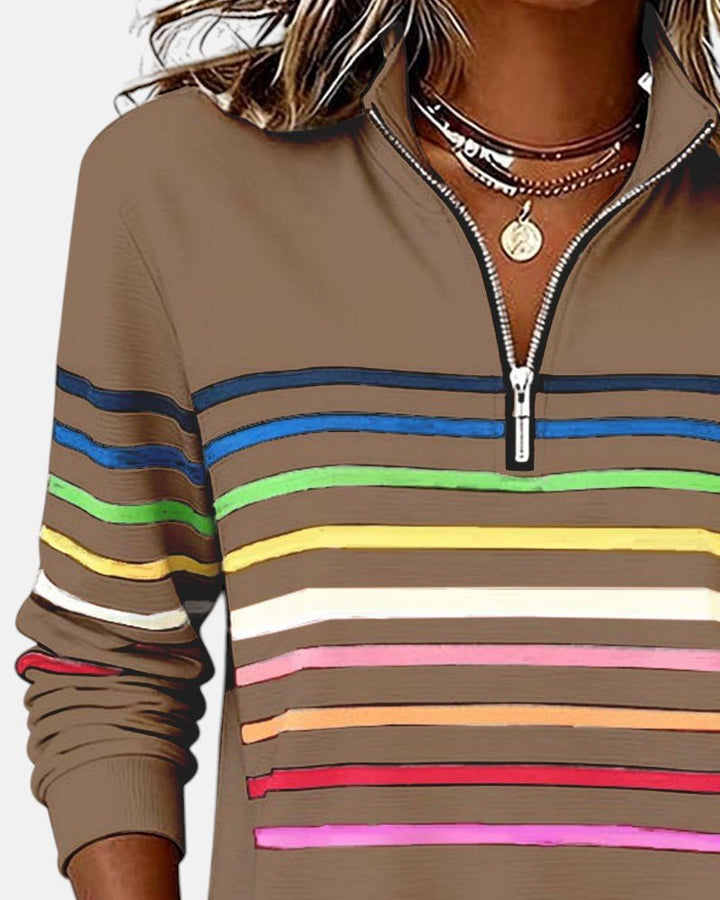 Nadalise | Striped Quarter-Zip Sweater with Long Sleeves for Women