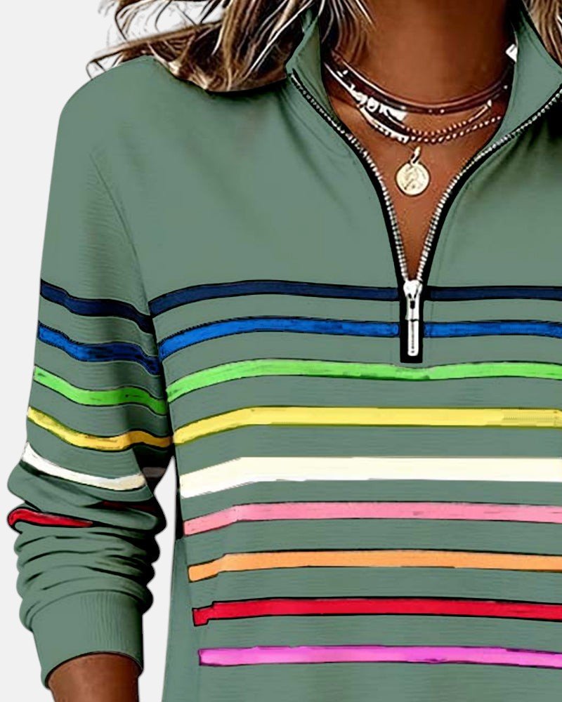 Nadalise | Striped Quarter-Zip Sweater with Long Sleeves for Women