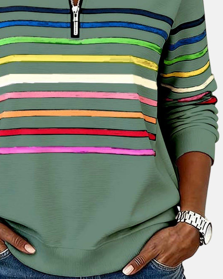 Nadalise | Striped Quarter-Zip Sweater with Long Sleeves for Women
