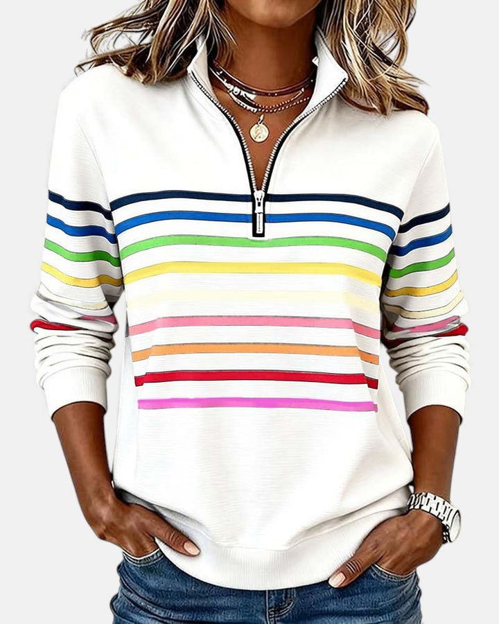 Nadalise | Striped Quarter-Zip Sweater with Long Sleeves for Women