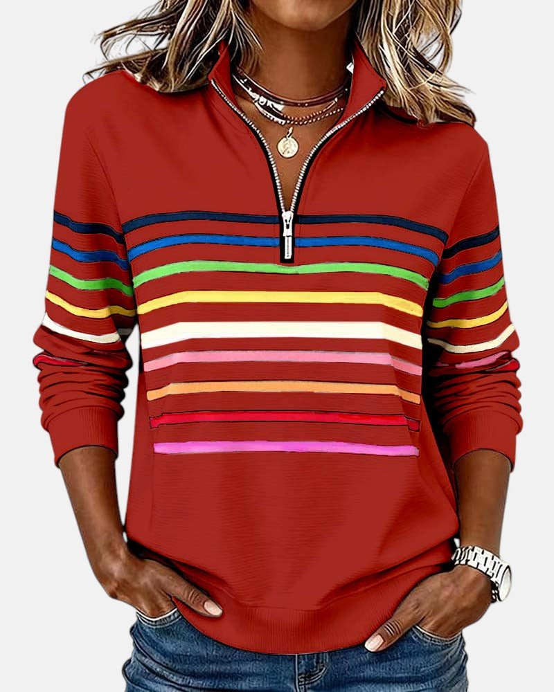 Nadalise | Striped Quarter-Zip Sweater with Long Sleeves for Women