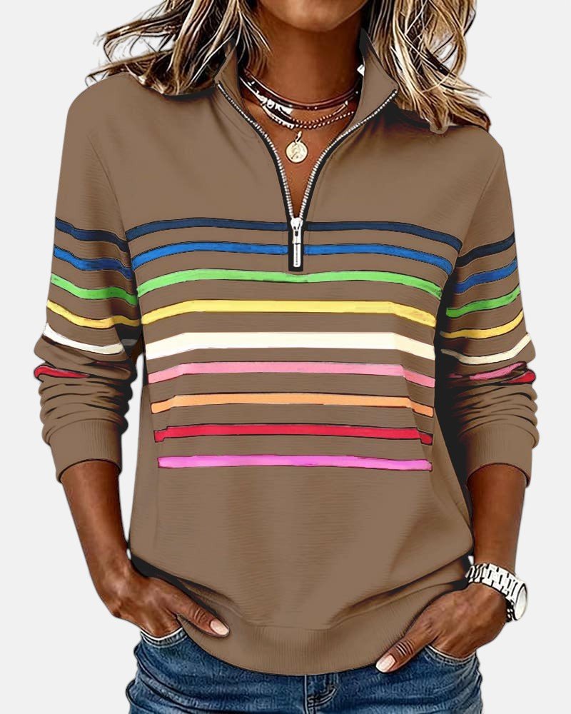 Nadalise | Striped Quarter-Zip Sweater with Long Sleeves for Women