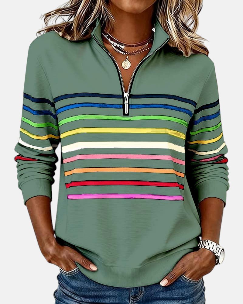 Nadalise | Striped Quarter-Zip Sweater with Long Sleeves for Women
