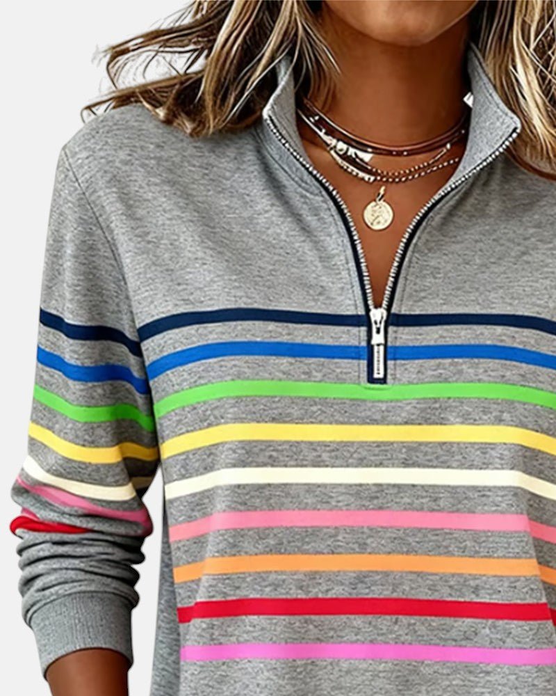 Nadalise | Striped Quarter-Zip Sweater with Long Sleeves for Women