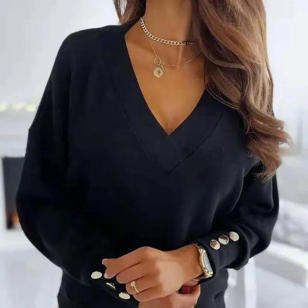 Elowyn - Ribbed V-Neck Sweater with Long Sleeves for Women